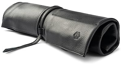 Angus Stoke Bosse Chef's Knife Roll Bag | Black Water Buffalo Leather | 7 Compartments | 42 x 38 cm (Folded) 72 x 38 cm (Unfolded)