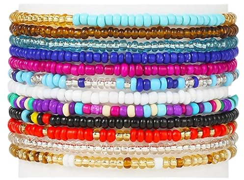 Decentraland 12 Pcs Böhmische Fußkettchen Armband, handgemachte Perlen Sommer Fußkettchen Armband Elastischer Faden Fußkettchen Bunte mehrschichtige Perlen Fußschmuck für Frauen Mädchen Damen