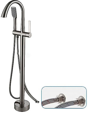 SWHC Freistehende Armatur Badewanne, 2 Modus Standarmatur für Wanne mit Handbrause 360°Drehen Auslauf Bodenstehende Wannenarmatur Modern und Einfach Gebürstetes Nickel Badewannenarmatur
