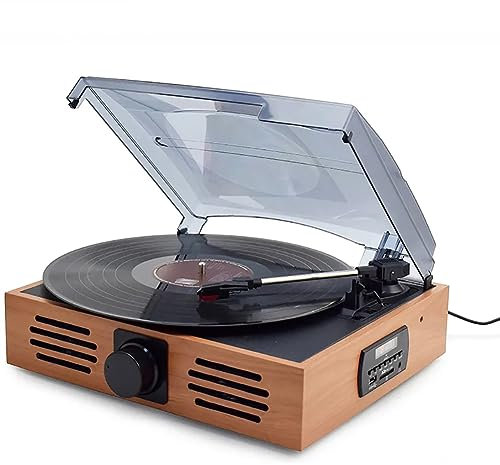MegLob Tocadiscos De Vinilo Retro, Tocadiscos De Vinilo Portátil, Gramófono Vintage con Radio, Tocadiscos De Vinilo LP De 33/45/78 RPM, Regalo para Personas Mayores, Decoración Retro