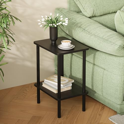 APICIZON table 2-Tier Narrow Bedside Storage Side Table, Black, 40 x 30 x 52 cm, Suitable for Living Room, Bedroom, Balcony