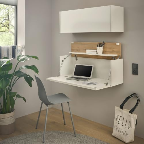 Homeoffice Set weiß mit Eiche 2-teilig modern, 1 Sekretär, 1 Hängeschrank