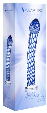 S Pleasures Crystal Dildos clásicos Crystal AQUARIUS es un dildo de vidrio transparente con detalles en azul diseñado para la estimulación tanto anal como vaginal