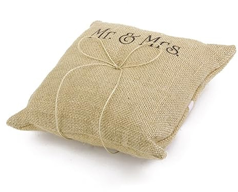 PRETYZOOM Rustikales Ringträgerkissen aus Jute mit Schleife 15x15cm für Hochzeitszeremonie Geeignet als Romantisches Eheringkissen im Vintage Stil