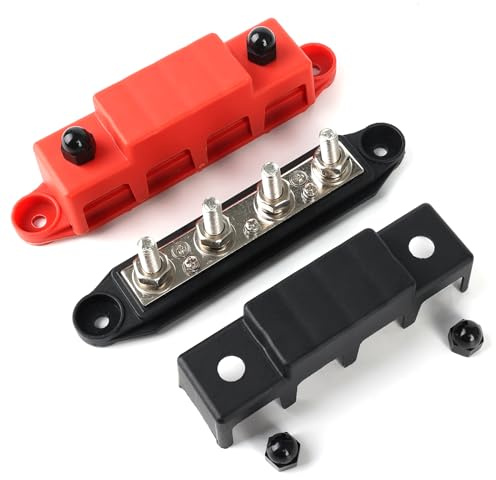 Piymnys Sammelschiene 12V, 2 Stück 12V-48V DC Sammelschienen Verteilerblock, 250A Busbar M8 x 4 Bolzen Anschlussblock Automotive Marine Sammelschiene Block 12V mit Deckel für Auto RV Boat Yacht