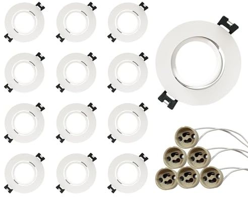 GY Spot Encastrable GU10 Set, Cadre de Spot GU10 avec Douille gu10, Trou de Montage Ø70-80mm, Orientable 30°, AC 230V, Support de Spot Encastré pour Ampoule Led MR16(50mm de diamètre), 12 unité