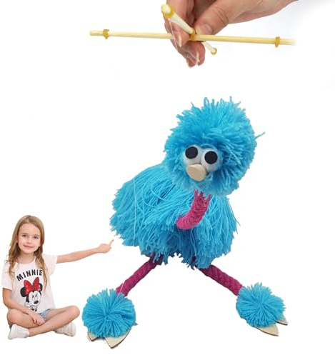 Ostrich Marionette String Puppet - Handmade Kids Marionettes Toys, Plush Funny String Clown Doll, Pull String Puppet Crafts Interactive Educational Props Gift for Kids Children Boy Girl Adults, Blue