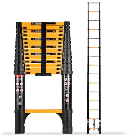 SINMEIRUN Telescoping Ladder, 14.5 FT, 330 lbs Capacity; Yellow