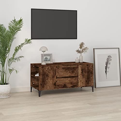 Homgoday TV-bänk plywood rökt ek 102 x 44,5 x 50 cm, TV-ställ vardagsrum matsal soffbord TV musikutrustning garderob TV-möbler TV-möbler Type1