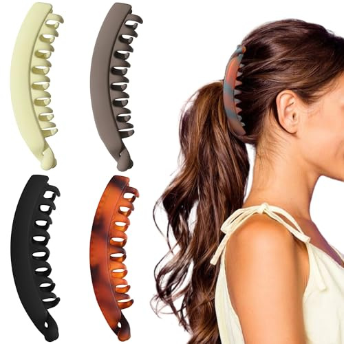 4 Stück Groß Bananen Haarspange Vintage Bananenspange Pferdeschwanz Haarklammer Dickes Haar Banana Clip Thick Hair für Damen und Mädchen