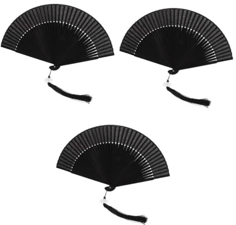 Garneck 3st Klassischer Schwarzer Faltfächer Handfächer Für Die Braut Japanischer Faltfächer Chinesischer Faltfächer Faltbarer Faltfächer Aus Seide Spitze Faltfächer Seidentuch