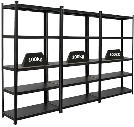 PROREGAL Mega Deal 3X All Black Series Schwerlastregal Ragnar HxBxT 180x90x40cm Fachlast 100kg Matt Schwarz, Kellerregal, Steckregal, Garagenregal, Lagerregal