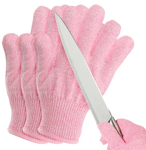 PATIKIL Cut Resistant Gloves, 3 Pair Level 5 Protection Anti Cutting Gloves Cut Proof Gloves for Kitchen Wood Carving Working, Small, Pink