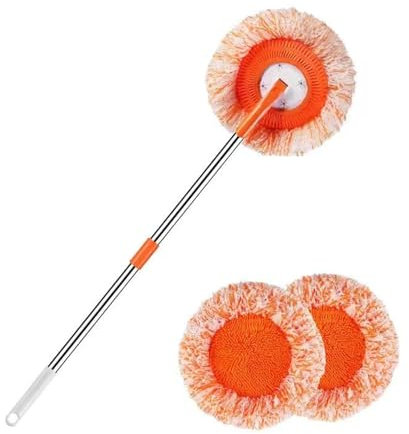 Set Di Mocio Girevole A 360 Gradi Con 2 Testine Intercambiabili, Mocio Rotondo Set Di Pulizia Delle Finestre Per Parete Di Pavimento Auto(Orange,1m)
