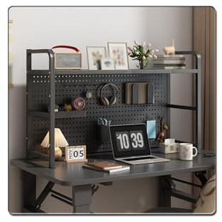 Stecktafel für Schreibtisch mit Regal, Schreibtisch-Organizer mit Pegboard, Letterboard, Tisch, Gaming, Computertisch Verlängerungsregal,für Schlafzimmer, Arbeitszimmer, Küche, Büro(Black,75*68cm/29.6