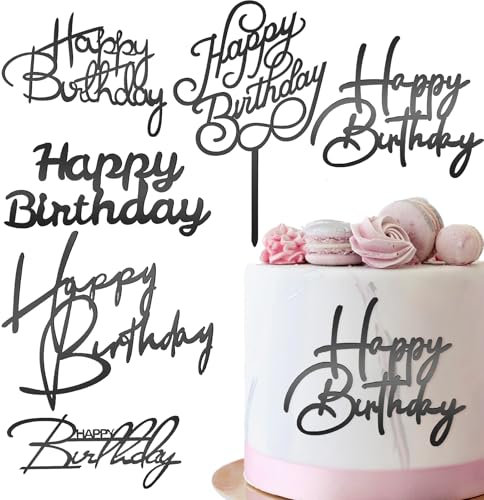 6 Stück Happy Birthday Cake Topper Tortendeko Happy Birthday Schwarz Kuchenaufsätze Spiegel Acryl Kuchenaufsätze Seitliche Cake Topper Geburtstag für Geburtstagsparty Kuchen Desserts Gebäck