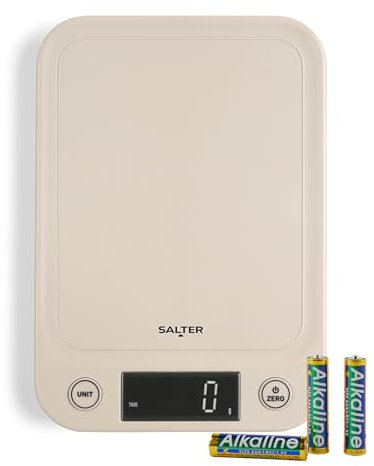 Salter Digital Taupe Kitchen Scale – Electronic Food Weighing Scales for Liquids and Fluids, Easy Read Backlit Display, Tare/Zero Function, Slim Compact Design, 5KG Capacity, Batteries Included