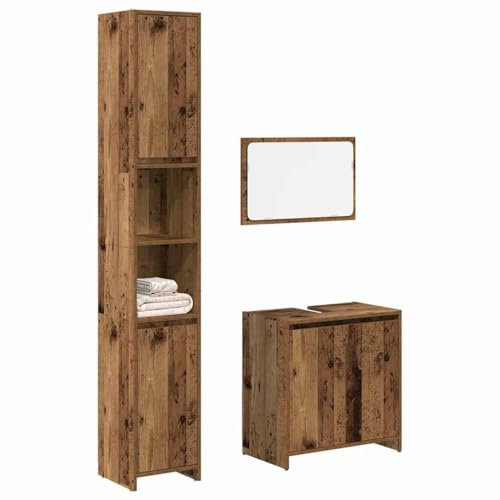 Lauuoeriau Furniture Item home 3-teiliges Badmöbel-Set Altholz Holz-Möbel