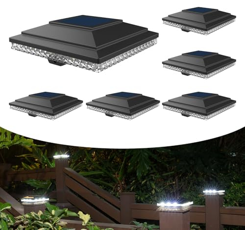 HUYIENO Solar-Pfostenkappen-Lichter, für den Außenbereich, leistungsstarke Lithium-Batterie, 20 Lumen, zwei Lichtmodi, warmweiß/hellweiß, geeignet für 4 x 4, 5 x 5 Holzpfosten, 4 x 4 Vinylpfosten
