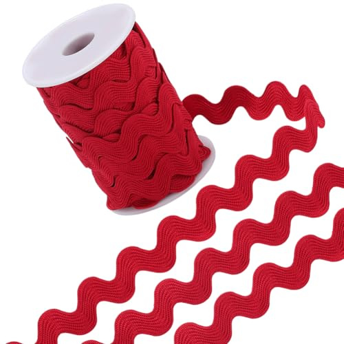 GORGECRAFT 11.4 m Rick Rack Bordüre Zum Nähen 13mm Rickrack Bordüre Polyester Ric Rac Dunkelrotes Gewelltes Band Zickzack Wellen Biege Fransenbesatz S Förmiger Gewebter Geflochtener Stoff Mit Spule Zu