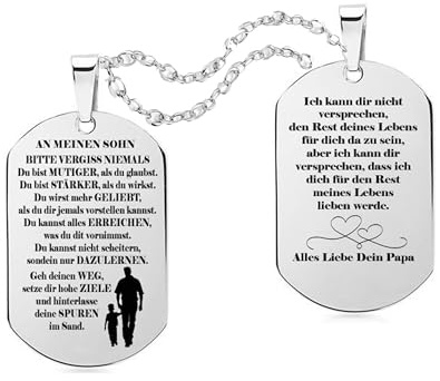 aplusashop Massiv Dog Tag mit beidseitiger Gravur An meinen Sohn..., An unseren Sohn... + Kette 60cm, Edelstahl