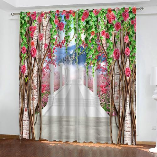 Bishilin Vorhänge Blickdicht mit Ösen 274x183CM, Verdunklungsvorhänge 2er Set Nordisch Korridor und Blumen Gardinen Polyester Schlafzimmer Kinderzimmer Jugendzimmer
