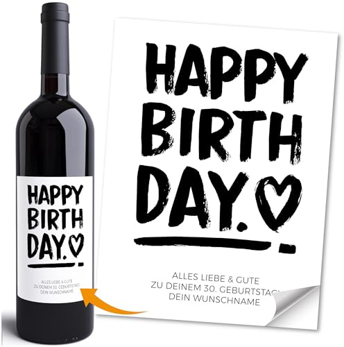 Moonworks® Weinetiketten personalisiert Flaschenetiketten selbstklebend Geschenkidee Geburtstag Besondere Anlässe Weingeschenk Schwarz unisize