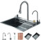 Hevenaov Fregadero de cocina Fregadero de cascada de acero inoxidable Fregadero de cocina gris oscuro con grifería extraíble y otros accesorios (60x45cm)