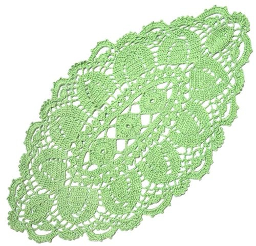 BOMHCS Spitzen-Tischläufer, oval, Breite (25,4 cm - 30,5 cm) x Länge (50,8 cm bis 55,9 cm), handgefertigte Häkelvase, Deckchen, Kommode, Schals, Tischdecke (1, Apfelgrün)