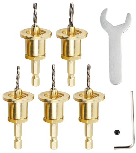 Mesee 5 Pieces Adjustable Countersink Drill Bit Set 1/4 Inch Hex Shank Limit Taper Hole Countersunk Bits 2.8-4mm Cone Drill Counterbore Router Drill Bits Woodworking Hole Drilling Opening Tool