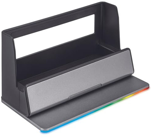 Outshine Gaming Universal RGB Device Organiser – Tablet, Phone, Switch & Tech Stand | Space-Saving Desk Dock with Multi-Colour RGB Lighting – Aluminium Build, Adjustable Viewing Angle