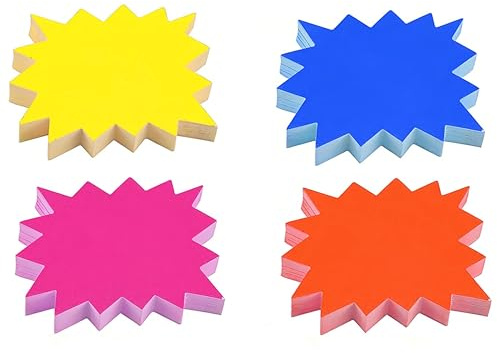 ZWWOGE 200 Pcs Preisschilder Fluoreszierende Blanko Starburst Zschilder 4 Colors Verkaufsschild, Preisanzeigeschild für preisschilder flohmarkt,price tag,Geschäft (7 x 9 cm)