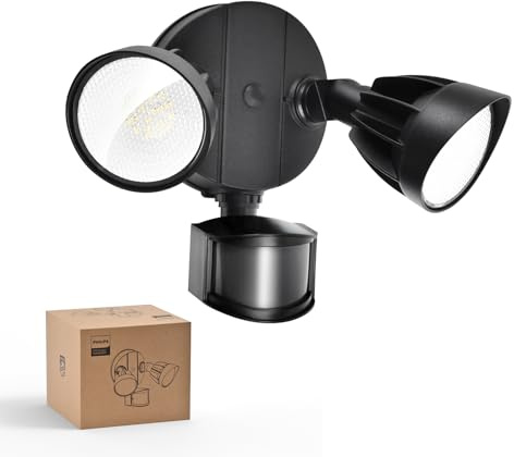 Philips 21W 3000LM Outdoor LED Security Light with PIR Motion Sensor 5000K Daylight Floodlight, Waterproof, Dusk to Dawn Function, 2 Adjustable Heads, 4 Modes