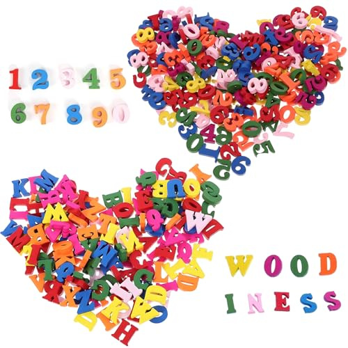 200 Stück Holzzahlen und holzbuchstaben, Bunte Handgefertigte Holzbuchstaben Klein, 15MM Holz Zahlen für DIY Handwerk Dekorieren, Scrapbooking, DIY, Schulprojekte, Lernspiele
