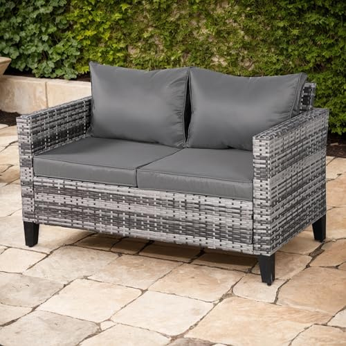 Rattan park Poly Rattan Sessel mit Armlehnen, 128 x 73 x 75 cm, Wasserabweisende und waschbare Bezüge, inkl. Sitz- & Rückenpolster, Outdoor Gartenmöbel für Balkon, Garten, Lounge (Grau, 2 Plätze)