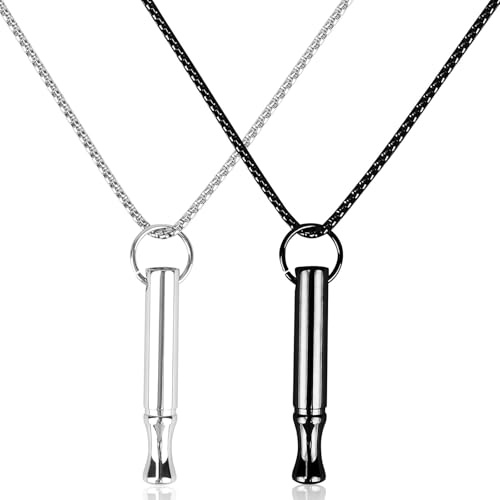 Mikovivi 2 Pzs Collares de Respiración Consciente, Divertidos de Acero Titanio con Colgante Respiración Profunda para Mujeres y Hombres (Plata, Negro)