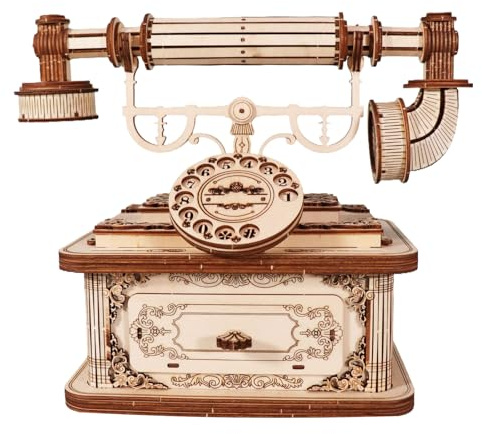 3D Wooden Puzzle Retro Telephone for Adults – DIY Craft Kit Vintage Decor, No Glue Required, Mechanical Wooden Puzzle Gift for Him or Her