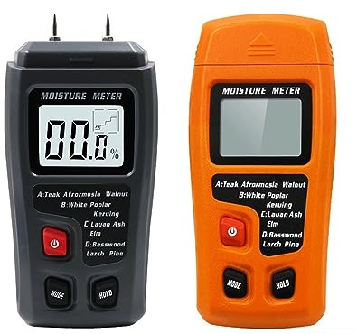 Misuratore di umidità del legno LCD digitale Rivelatore di igrometro umido Rilevatore di umidità del legno Caravan Tester Strumento for intonaco di legno,Veloce e preciso(Orange No battery)