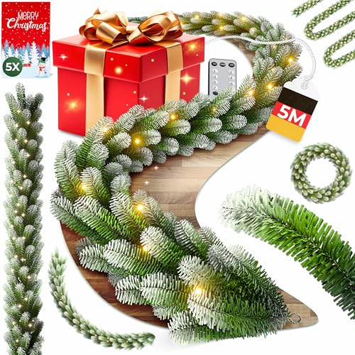 KESSER® Weihnachtsgirlande 5m mit Beleuchtung 100 LEDs - Timer - LED Kette 8 Leuchtmodi - Weihnachtsbeleuchtung - Weihnachtsdeko In & Outdoor - Tannen-Girlande inkl. Fernbedienung