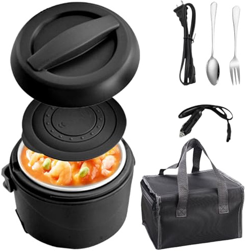 Behogan Caja de almuerzo eléctrica: recipiente termo de 1200 ml, calentador de comida para el coche, caja de almuerzo con calefacción, caja de almuerzo con calefacción extraíble, caja de almuerzo