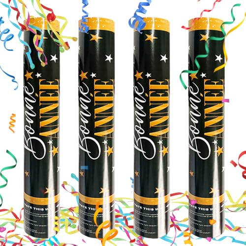 DAJASD Konfettikanone, 4 Stück 30CM Party Popper Konfetti Kanone, 3-5m Effekthöhe, Handheld Konfetti Poppers, Confetti Cannon für Hochzeit, Geburtstag, Silvester, Private Party, Karneval