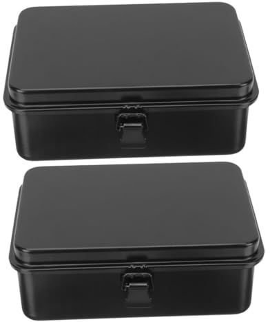 DIYEAH 2PCS Thickened Metal Tool Organizer Boxes with Secure Latch Compact Portable Toolbox for Car Repair and Household Storage Iron Construction for Workshop Garage Use