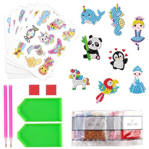 60 Pièces Diamond Painting Enfant,Matériau Acrylique Diy Diamant Painting Art Autocollants,Diamond Paintings Autocollant 5D pour Bureau,Tasse D'eau,Porte de Réfrigérateur et Téléphone Portable