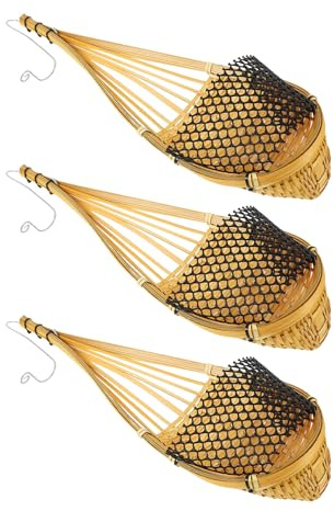 DIYEAH 3 Pièces Suspension Tressée Bambou pour Orchidées avec Crochet Métallique Panier Mural pour Plantes Intérieur et Extérieur Style Nid Oiseau Japonais Décoration Balcon Jardin