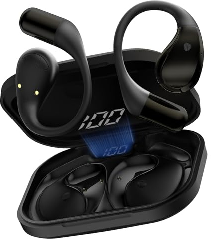 Conyat Écouteurs Bluetooth sans Fil, 40 Heures Ecouteurs Bluetooth Open Ear Contrôle Tactile, Casque Bluetooth V6.0 HiFi Stéréo avec ENC Réduction Antibruit Mic, IPX7 Étanche Casque Sport, Noir Foncé