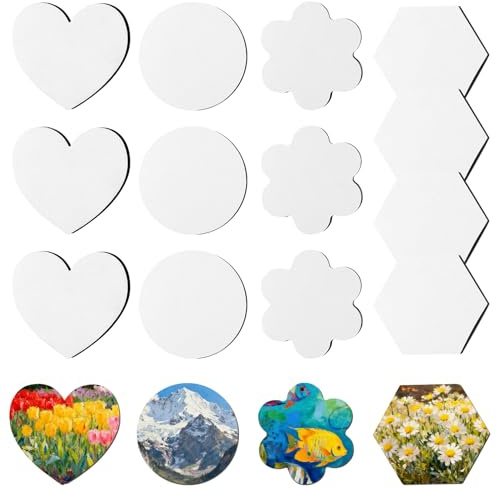 13 Stycken Målarduk Set, Magnetiska Dukar För Målning, Små Bomullsdukar, Mini Dukar För Akrylfärger och Oljemålningar (Hjärta, Rund, Blomma, Sexhörning)