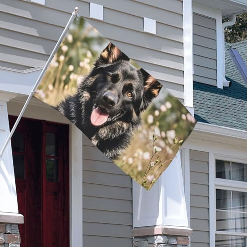 Bandiere 3 x 5 Ft 200D Heavy Banner Decorazione Bandiera Esterna Nero Pastore Tedesco Bandiera Benvenuto Yard Banner con occhielli in ottone Bandiere da giardino per tutte le stagioni Decorazione