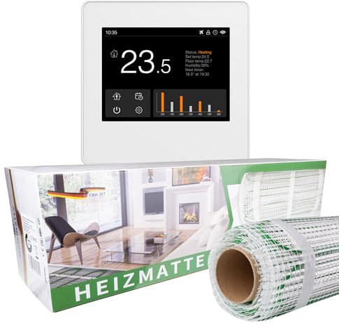 Riscaldamento a pavimento elettrico 150 W, tecnologia Twin per riscaldamento a pavimento, 150 Watt, superficie: 6 m², colore termostato: bianco