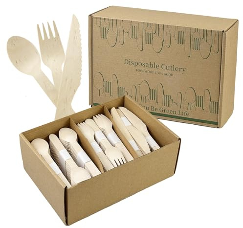 ZBXSNK 360Pcs Reusable Wooden Cutlery Set - Biodegradable Compostable Cutlery Set with 120 Spoons, 120 Forks & 120 Knives, Party Bamboo Cutlery for Picnic Camping Wedding