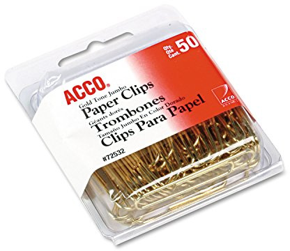 ACCO Büroklammern, Jumbo, glatt, gold, 50 Clips/Box (72532)